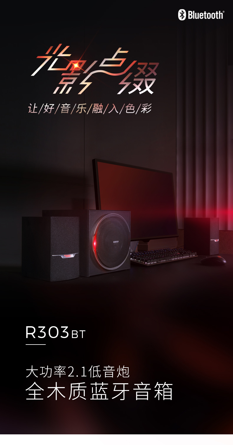 R303BT-FM  蓝牙 38w    U盘/可拓展SD